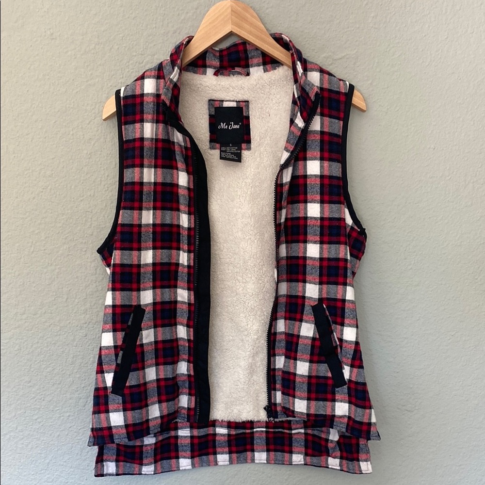 Me Jane Red and Black Plaid Vest